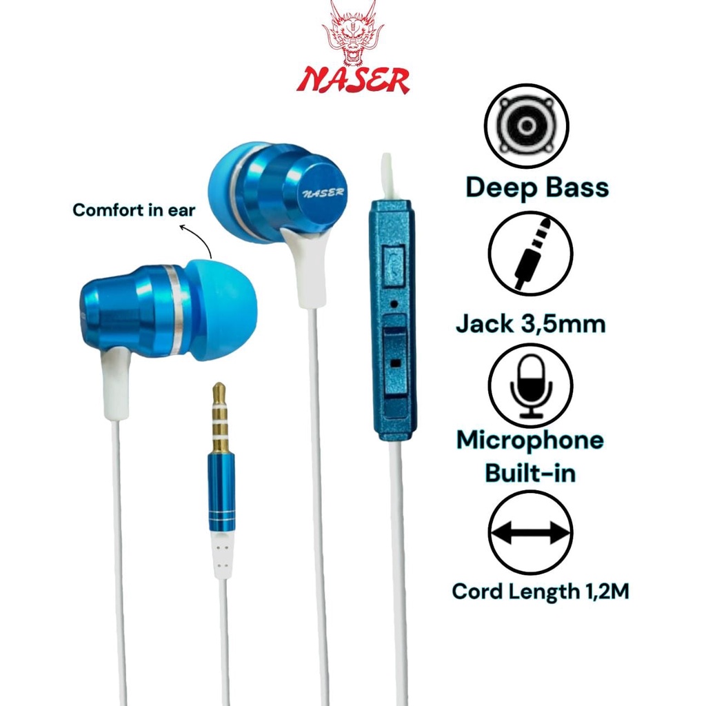 HANDSFREE NASER GREAT BASS/headset/Earphone 3.5mm GREAT BASS-High Quality/PRODUK ORIGINAL