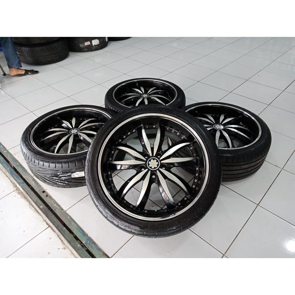 pelek second racing merk scarlet ring 20 pcd 5x114 + ban 245 40 r20 black polish bisa untuk mobil od