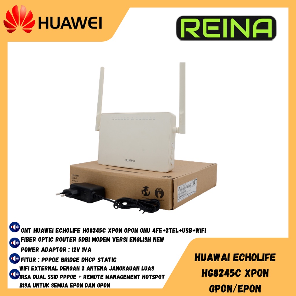 ONT HUAWEI ECHOLIFE HG8245C XPON GPON ONU 4FE+2TEL+USB+WIFI FIBER OPTIC ROUTER 5DBI MODEM VERSI ENGL