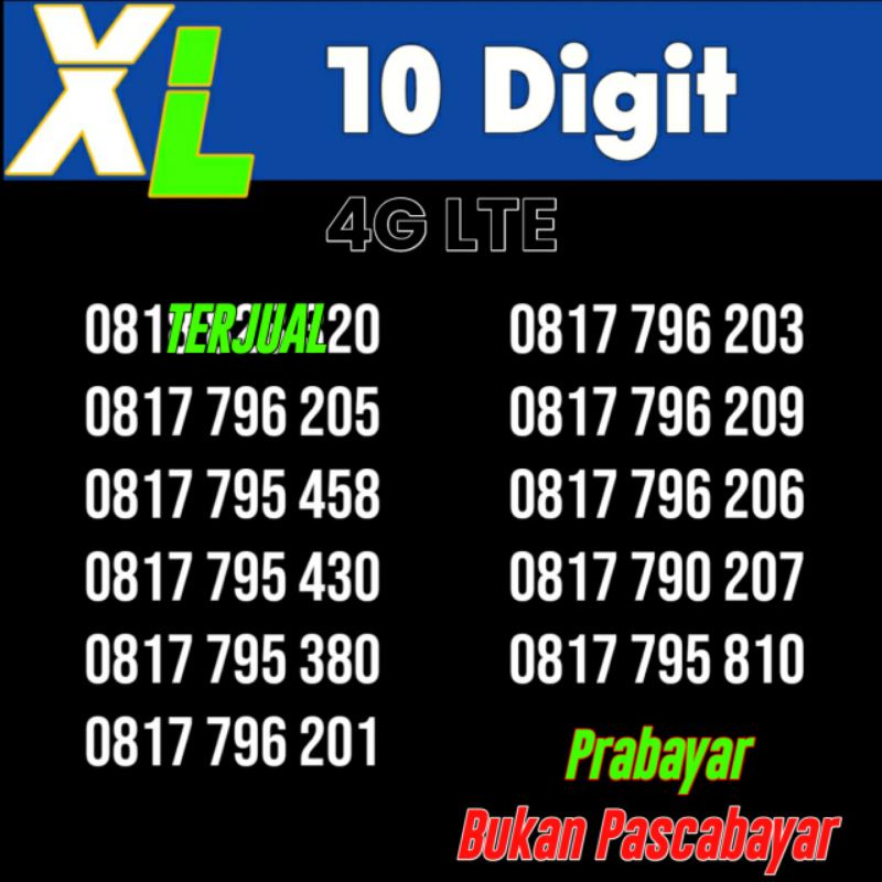 Nomor cantik XL 10 digit prabayar langka kartu perdana 10 digit