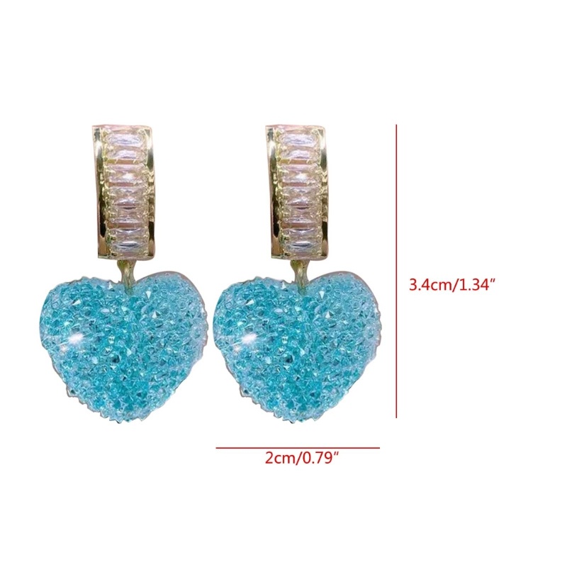 Sa Heart Pendant Earring Pink Rhinestoes Anting Menjuntai Anting Tusuk Jantung Anting Stud