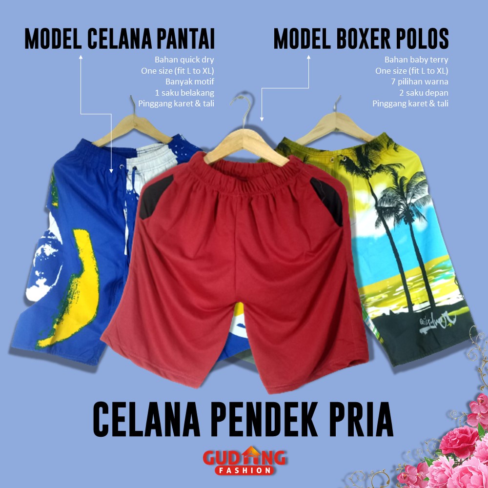 Celana Pendek Pantai Kombinasi dengan Banyak Pilihan Motif dan Warna - CLN (COMB)