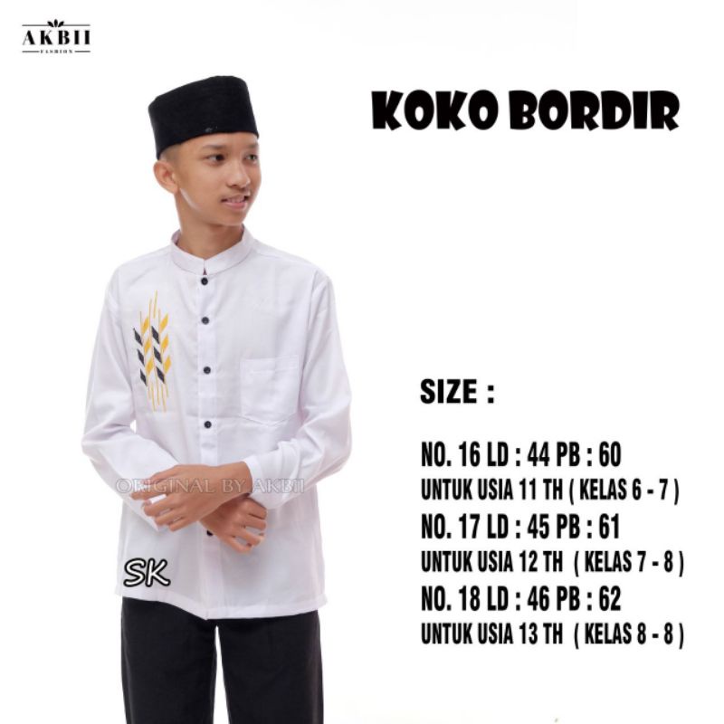 KOKO KURTA BORDIR REMAJA BUSANA MUSLIM TANGGUNG ANAK SD SMP MURAH LENGAN PANJANG SIMPLE BAJU LEBARAN