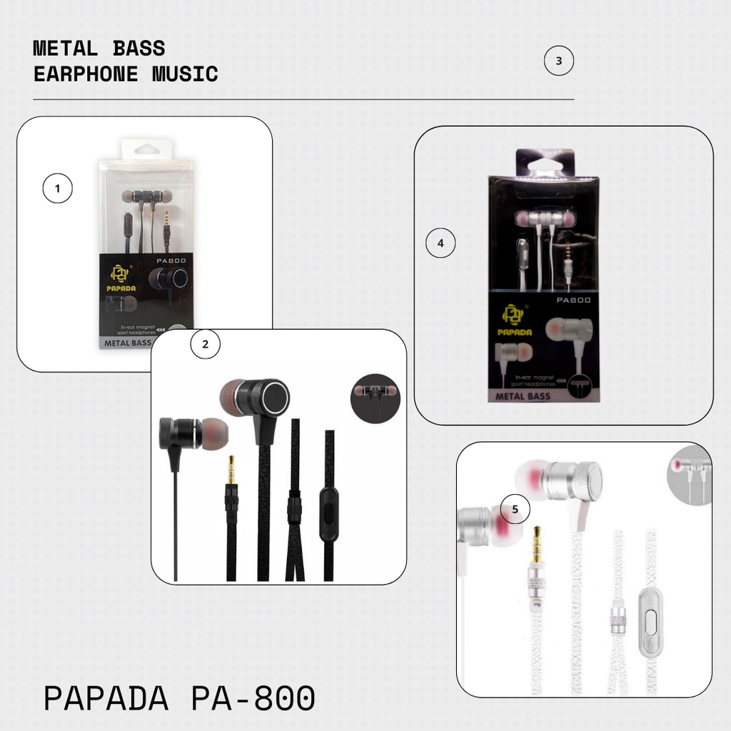[ PA-800 ] Headset Metal Bass Earphone Papada Premium Handsfree Bass Earphone Headset Super Bass Metal Premium Quality