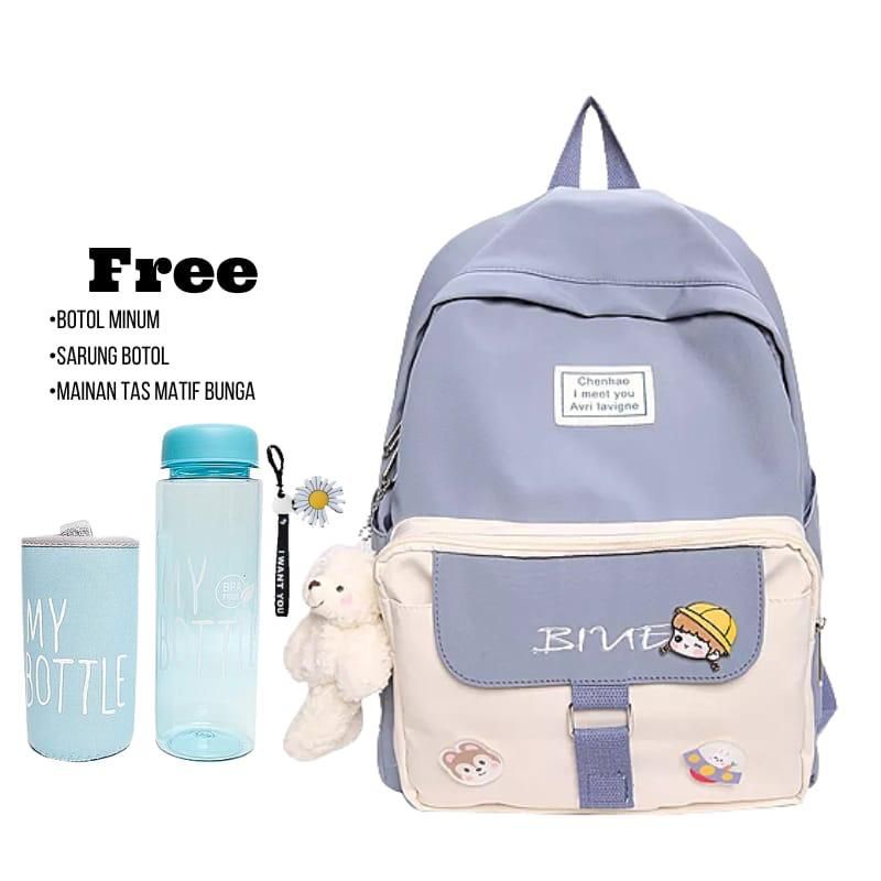 COD Tas Ransel Anak Fashion Ala Korea Motif Kartun Tas Sekolah 4 Warna Free Botol Minuml