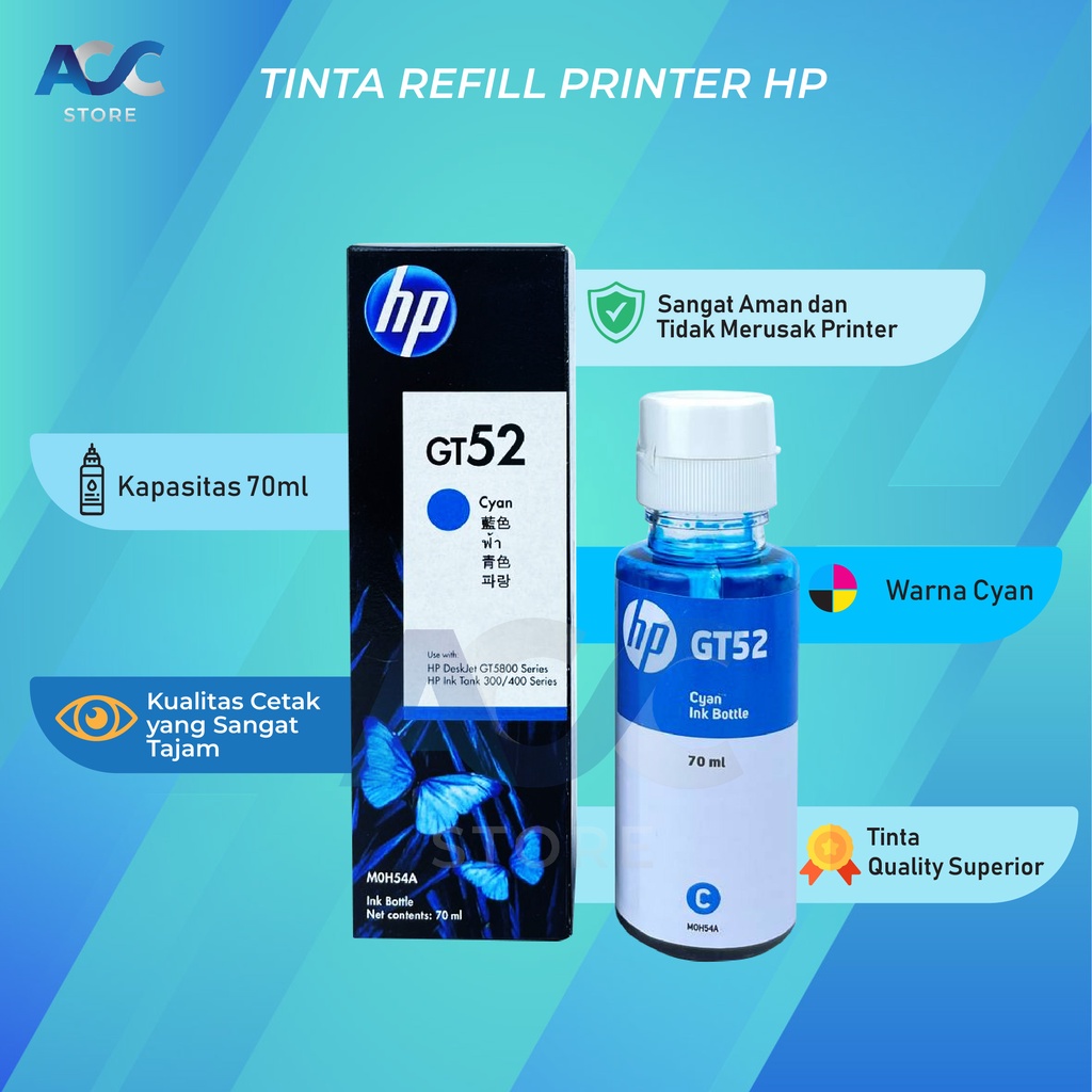 1 SET 4 PCS Tinta HP GT51 GT52 Isi Ulang Printer GT5810 GT5820