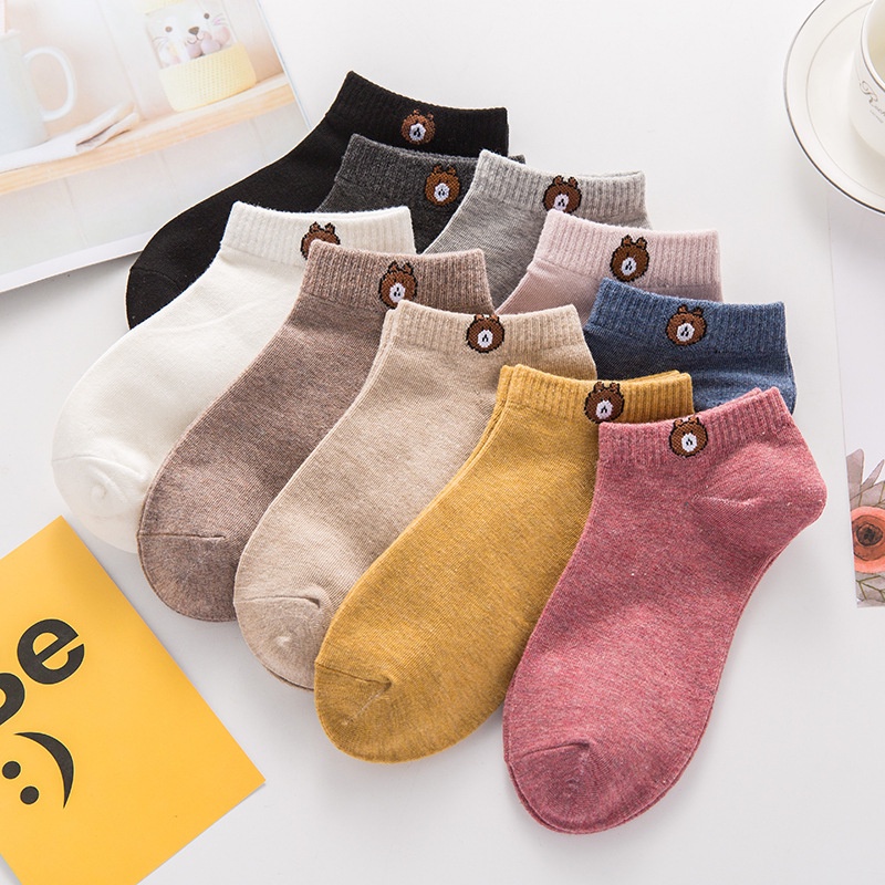 10 Pasang + Pouch Kaos Kaki Fashion Unisex Motif Bear ACC