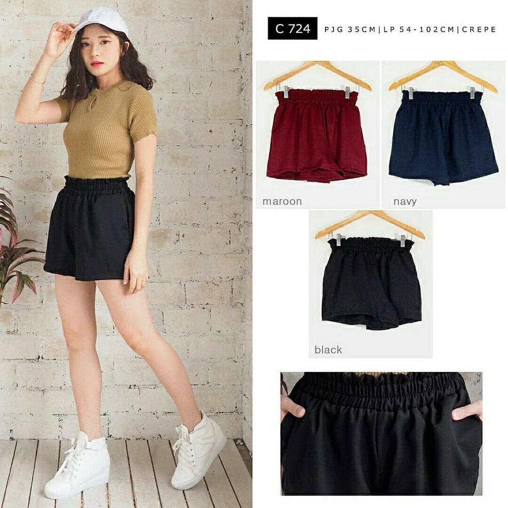 CELANA PENDEK KOLOR WANITA POLOS - SHORT PANTS bahan crepe wafel kulot terbaru