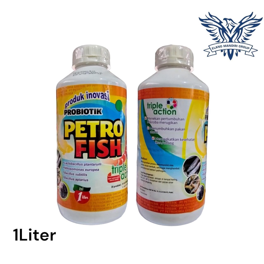 PETRO FISH  Petrofish 1 Liter Probiotik Suplemen Makanan Ikan dan Udang memacu pertumbuhan ikan dan udang Zat Aktif : Bacillus Subtilis Lactobacillus Plantarum Raja Bandeng EM4 plus