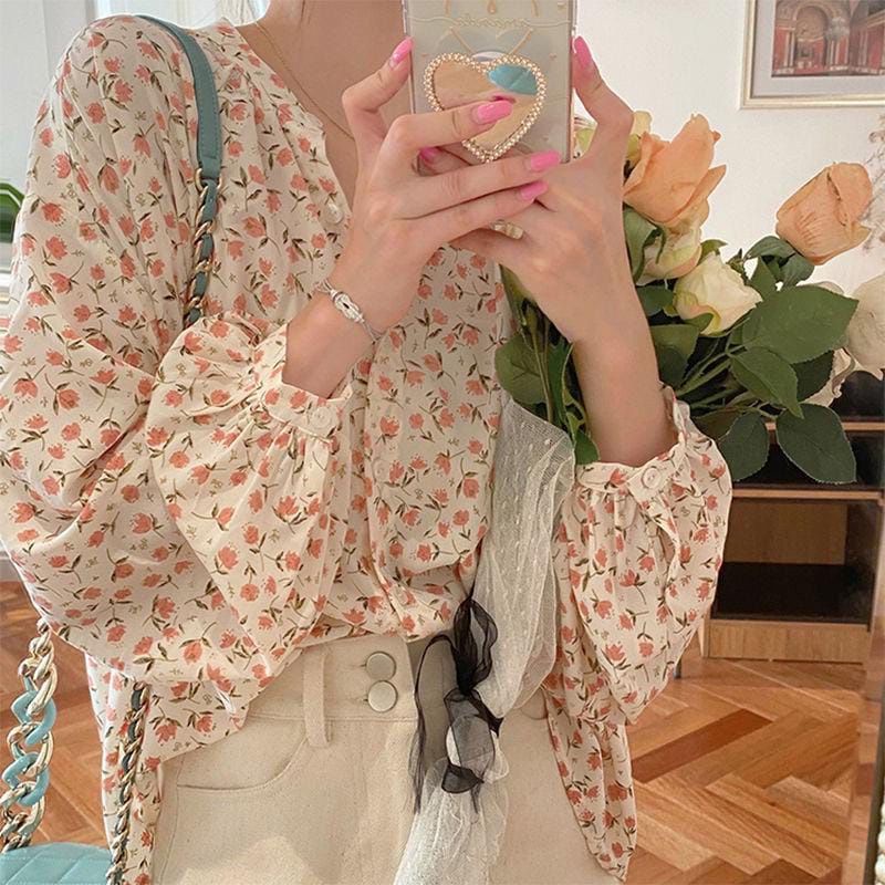 KEMEJA YEJIN BUNGA KOREAN STYLE BLOUSE/BAJU OOTD