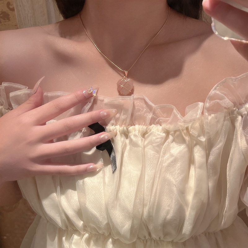 Fashion Opal Jantung Kalung Kristal Castle Kalung Untuk Wanita Gadis Mawar Kuarsa Barbie Kalung Perhiasan Aksesoris Hadiah