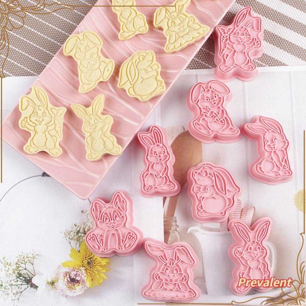 Preva 8pcs/set 3D Easter Rabbit Alat Kue Pastry Dekorasi Plastik Bunny Cookie Cutter