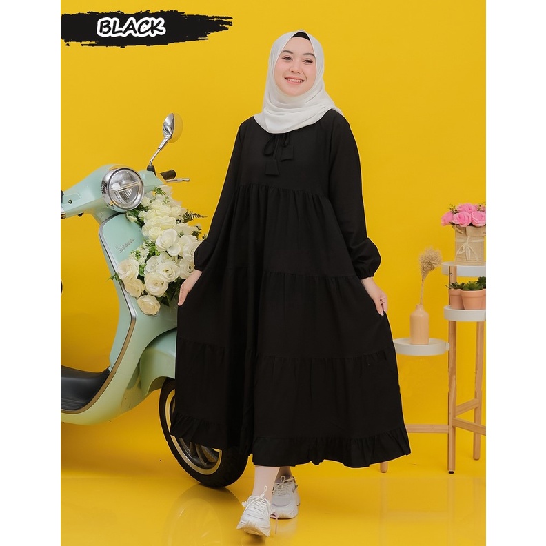 Sandra Midi Dress Wanita Kekinian Gamis Rayon Polos Premium Terbaru Busui Daily Outfit