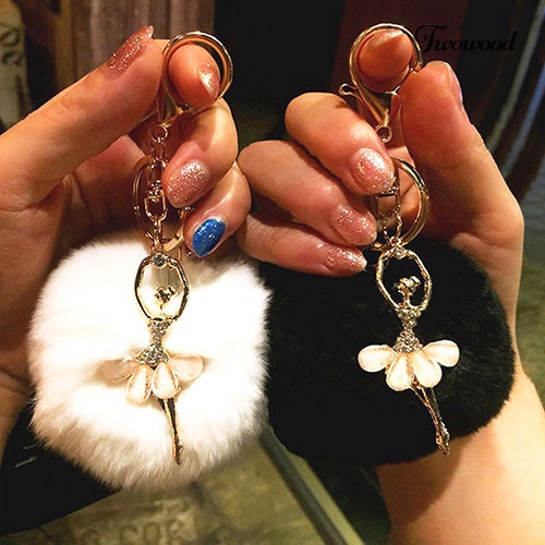 Twowood Fashion Pompom Bola Bulu Mobil Liontin Handbag Keyring Lovely Handbag Keychain