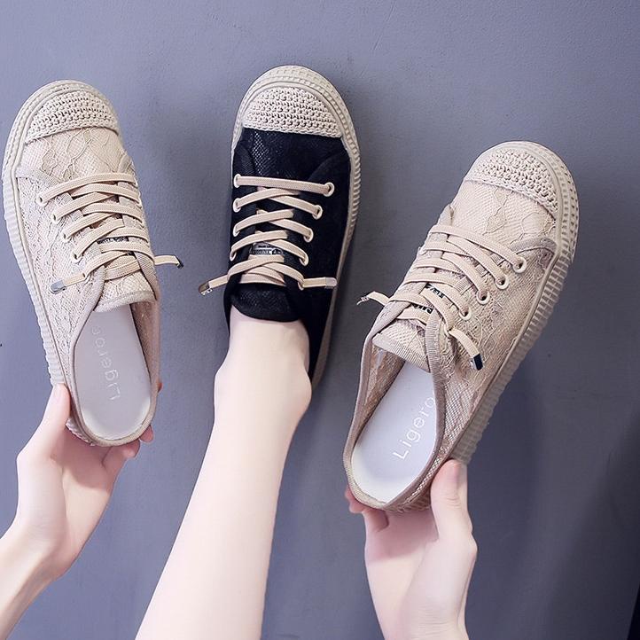 Stok Terbatas COD POS Y625 Sepatu Sneakers Selop Wanita Import Kanvas