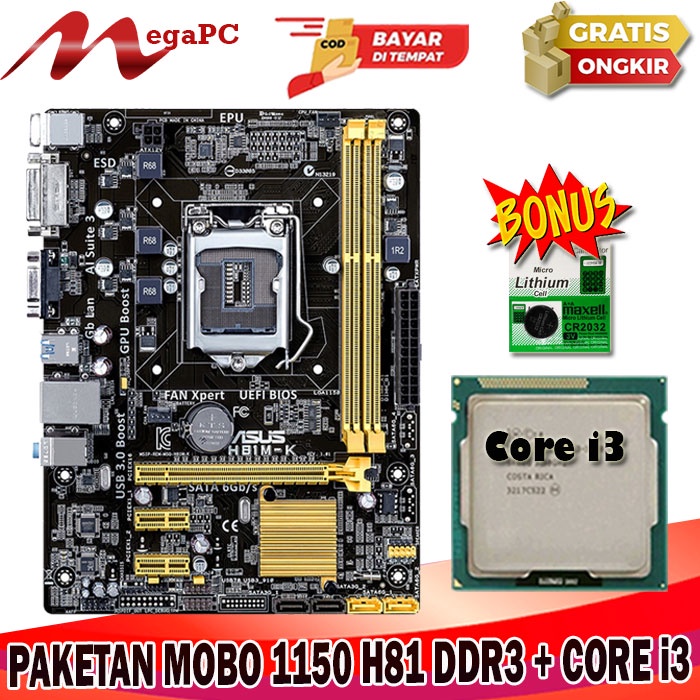 Paket Mainboard LGA 1150 H81 DDR3 + Processor Core i3 4130