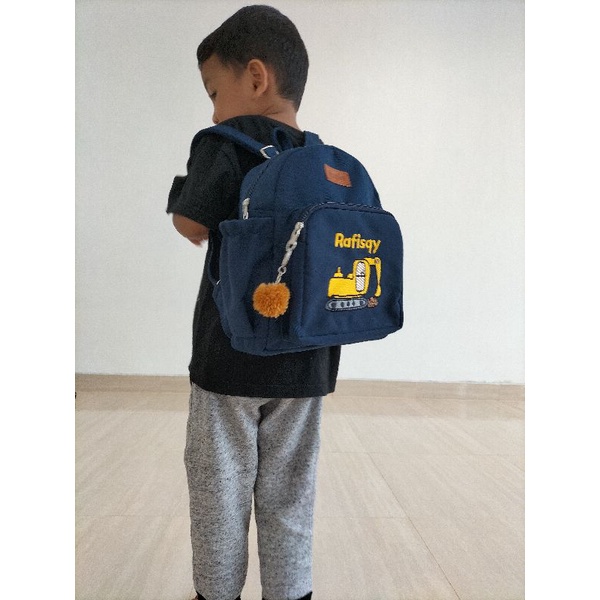 (Backpack Anak Kids) Baglist Navy Biru Dongker tas ransel custom bordir nama gambar paud tk sekolah dino gajah