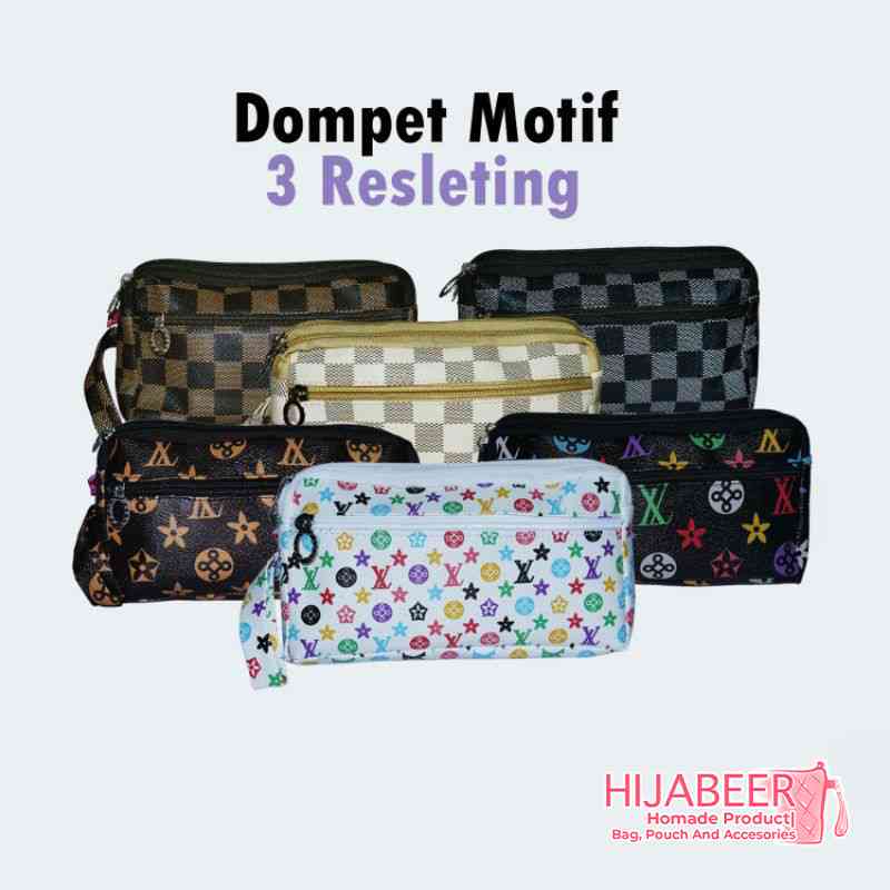 Dompet wanita simple - Dompet HP Motif 3 Resleting - Dompet Motif - dompet kosmetik harian