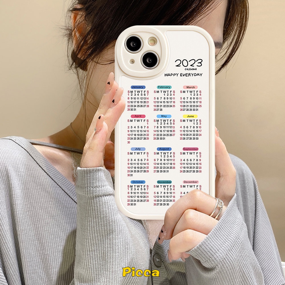 IPHONE 2023kalender Baru Couple Phone Case Untuk Iphone11 12 13 14 Pro Max14 Plus XR 6 6s 7 8 Plus X XS MAX SE 2020happy Everyday Pelindung Lensa Soft TPU Back Cover