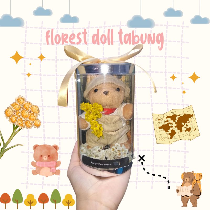 boneka tabung/boneka wisuda/buket/kado/tabung/wisuda/hadiah cowo/bonek/boneka brand