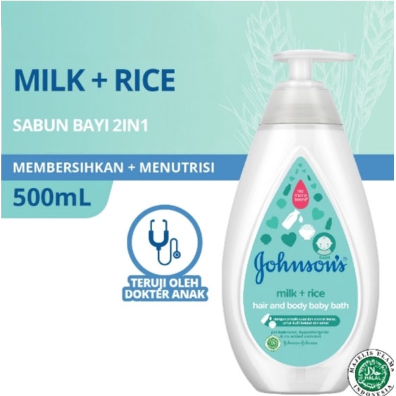 Johnsons Milk + Rice Hair &amp; Body Baby Bath Sabun Bayi Pump 500ml