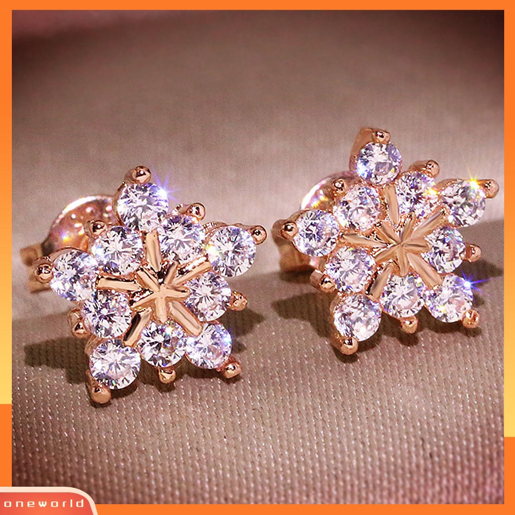 [WONE] Fashion Wanita Penuh Berlian Imitasi Bertatahkan Snowflake Ear Stud Earrings Perhiasan Hadiah