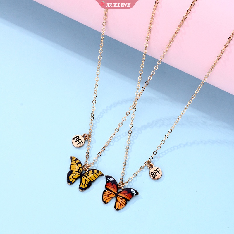 Desain Fashion bohemian Kupu-Kupu set BFF Teman Baik Kalung Sepasang Paduan Bunga Kupu-Kupu Liontin Aksesoris Gaun Pesta Pernikahan [ZXL]