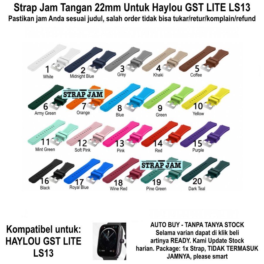Tali Jam Kompatibel Haylou GST Lite LS13 22mm - Strap MS3 Silikon Rubber Sporty