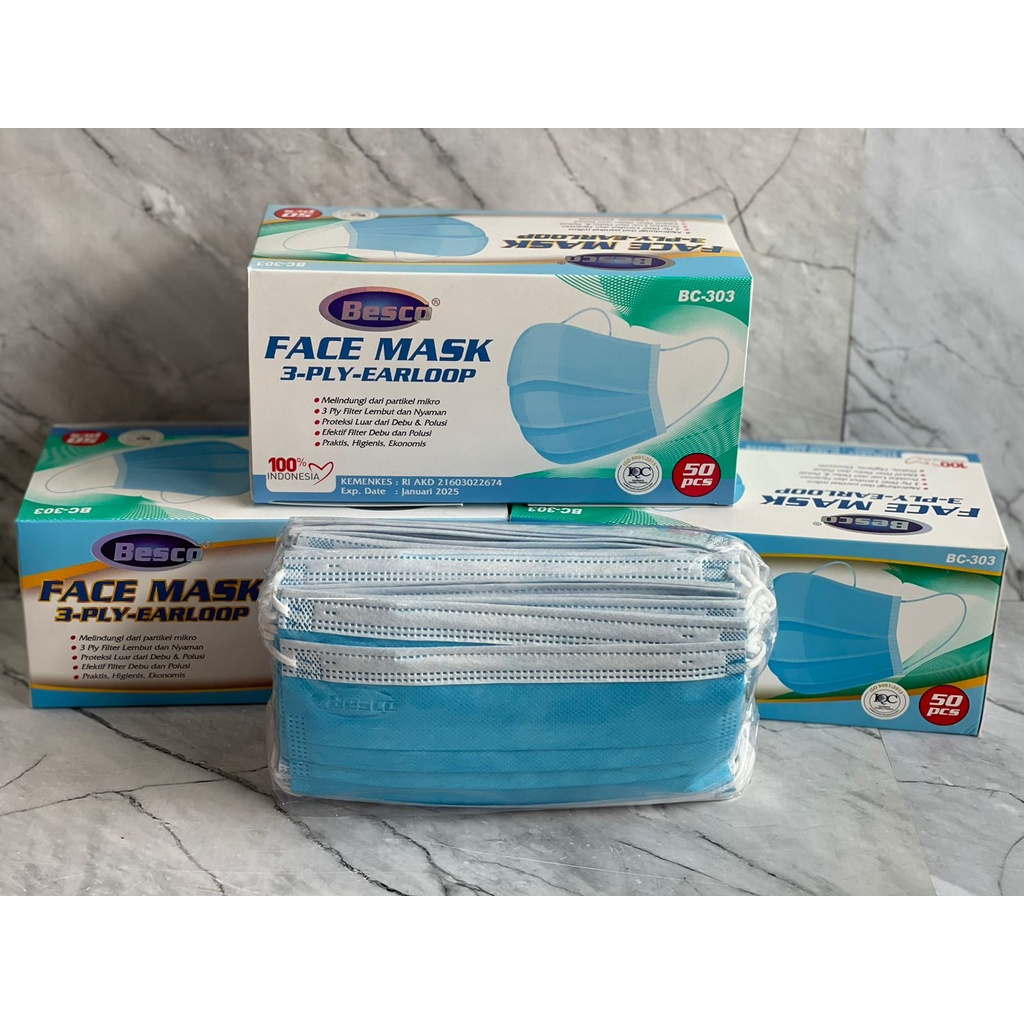 Masker Medis Besco 3 Ply Earloop ( 1 Pack 50 Pcs) | MASKER MURAH