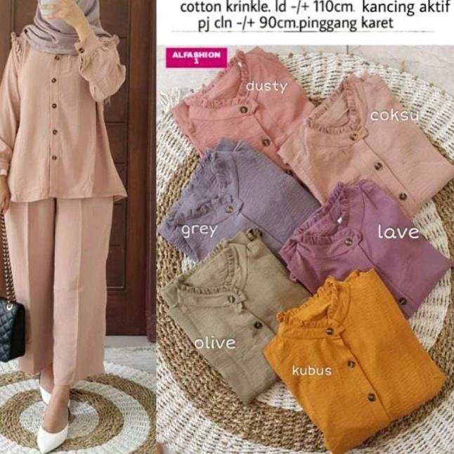 Best Baju Setelan One Set Wanita Kekinian Crinkle Airflow Motif Polos Slimpi Set ... ...