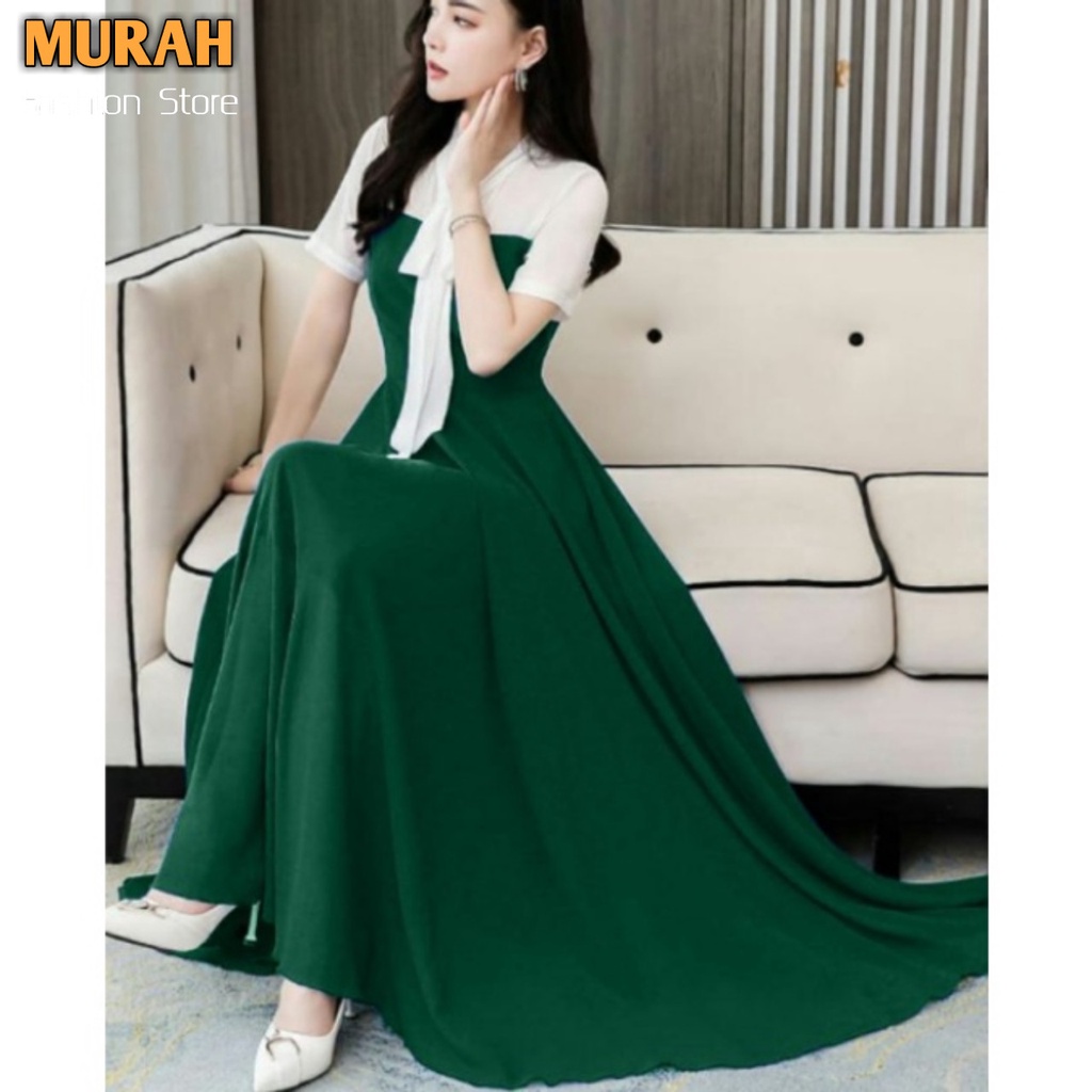 Dress brokat pesta longdress Lace wanita Elegan baju gaun malam perempuan gereja natal acara formal