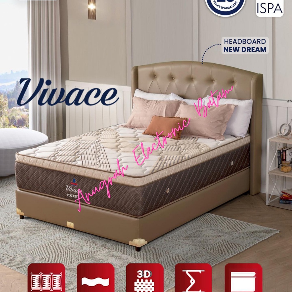 Olympic Kasur Springbed Vivace Pocket Plush Top uk Single, Queen, King tebal 34cm Bergaransi BATAM