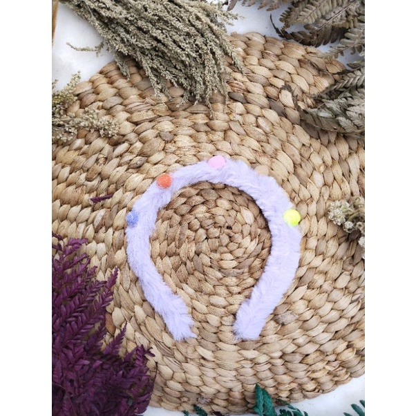 Bando Bulu Pompom Bisa Pilih Warna Aksesoris Rambut Perempuan