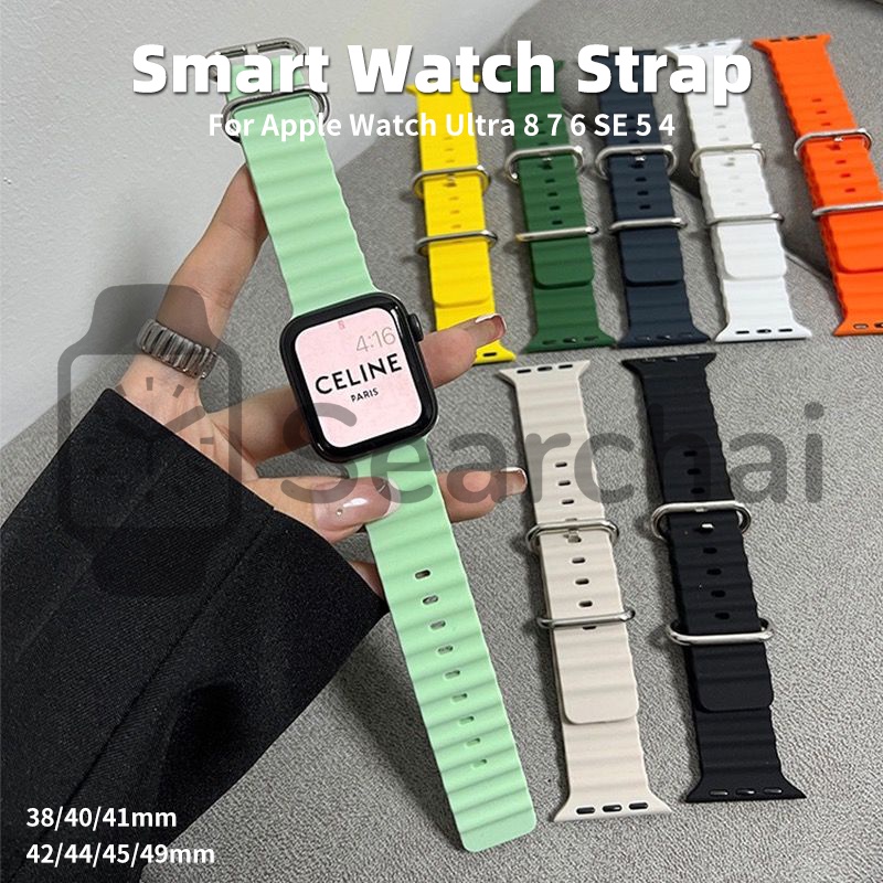 Silicone Ocean Strap For Smart Watch Ultra 8 7 SE 49mm 45mm 41mm 44mm 40mm Double Buckles Watch Bands