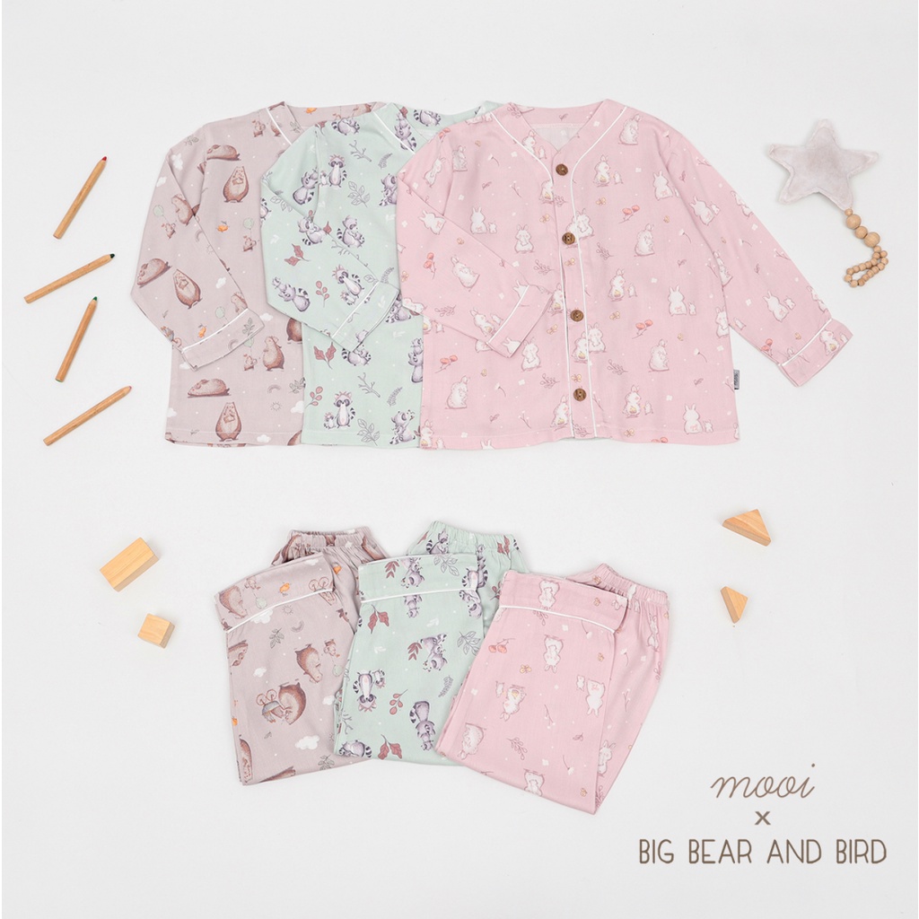 MOOI 1-10 Tahun Piyama Pendek Panjang Setelan Baju Anak Mom &amp; Me Bamboo Viscose CBKS