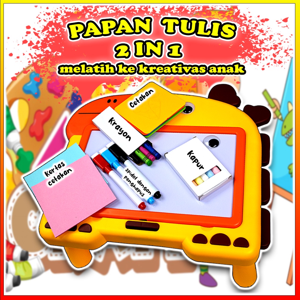 Mainan Edukasi  Untuk Anak Papan Tulis 2 In 1 Motif Kartun Ukuran Besar