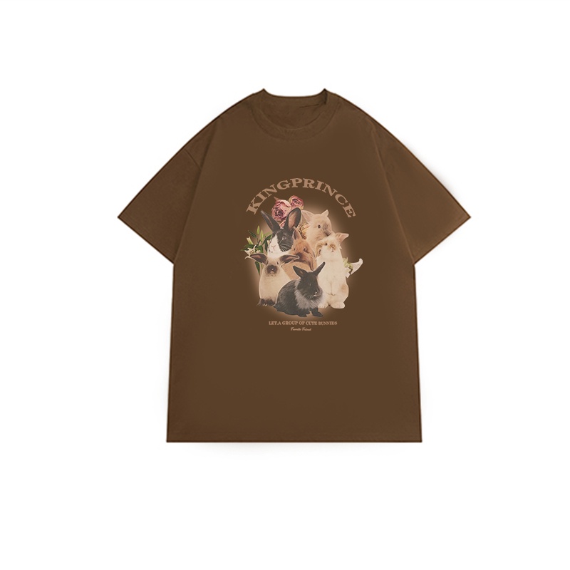 XIAOZHAINV Korean Style Rabbit Pattern Washed Printing Kaos Wanita A0044