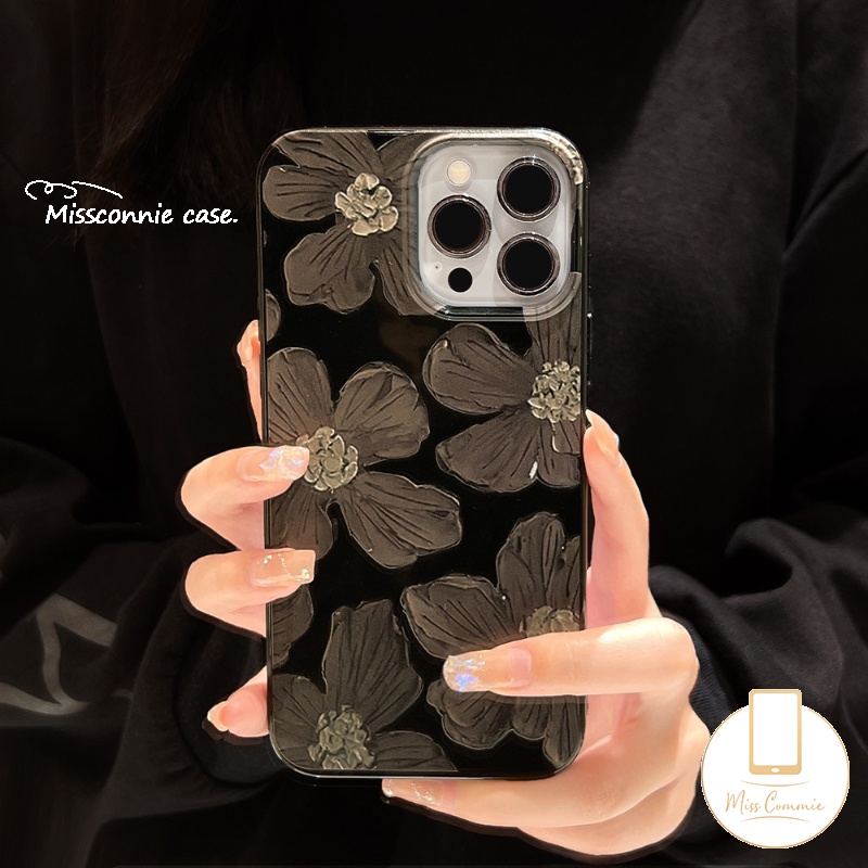 IPHONE Case Compatible Untuk Iphone11 13 12 14 Pro Max7 8 Plus XR X XS Max SE 2020 INS Fashion Retro Lukisan Minyak Bunga Full Body Glossy Halus Lembut TPU Pelindung Penutup Belakang