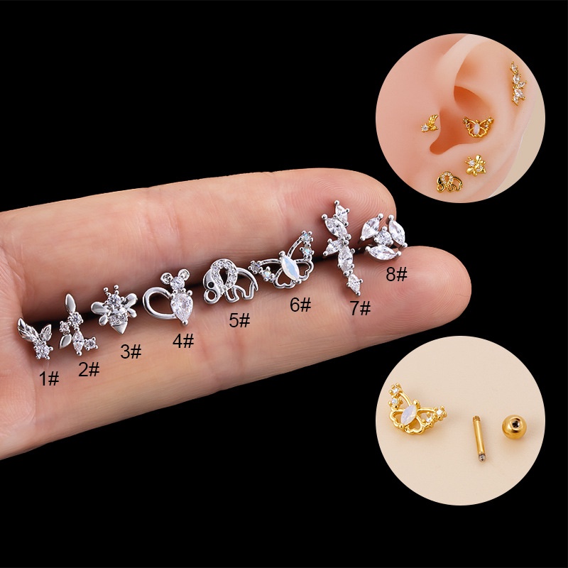 1pc Anting Tindik Hypoallergenic Bentuk Monyet Gajah Lebah Butterfly Bahan Stainless Steel Ukuran 20Gauge