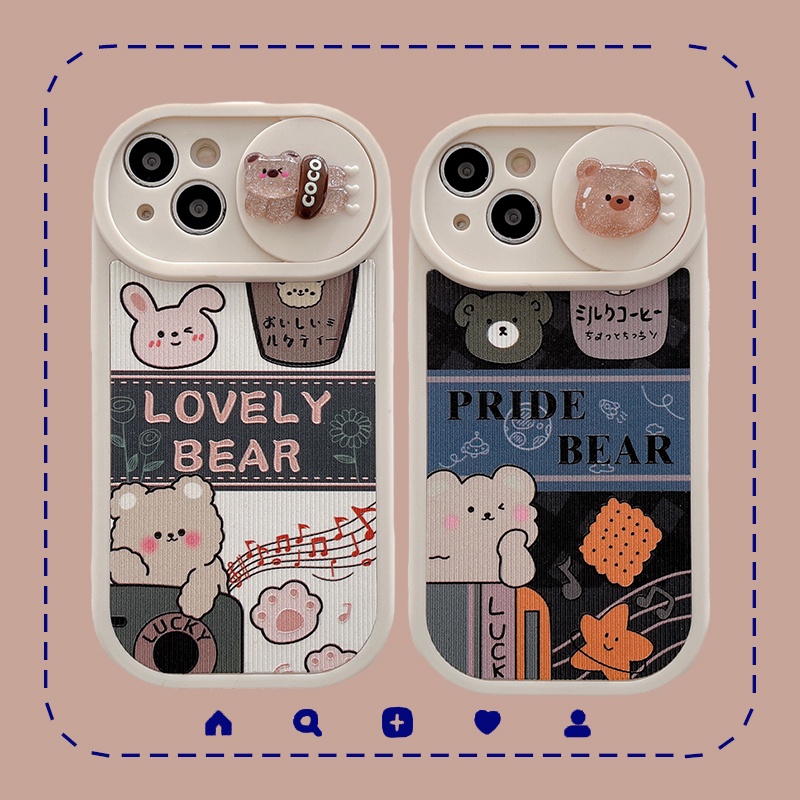 Case Pelindung Kamera Motif Kartun Beruang Anti Jatuh Untuk iPhone 14 12 13 Pro max 11