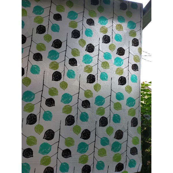 pelapis kaca/stiker kaca motif daun hitam hijau biru