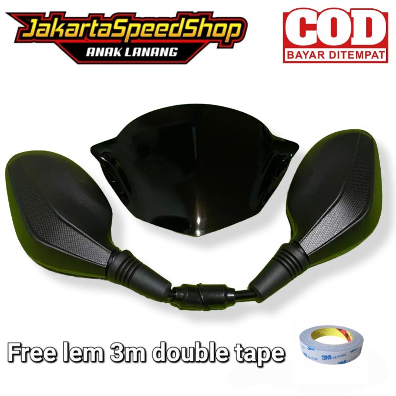 Visor variasi beat karbu beat lama plus kaca spion click hitam polos free lem 3m double tape pnp