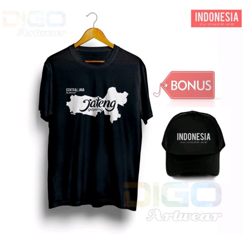 KAOS PETA JAWA TENGAH BONUS TOPI JATENG GAYENG
