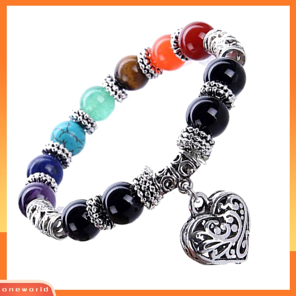 [WONE] Vintage 7cakar Keseimbangan Batu Manik-Manik Gelang Wanita Jantung Pesona Bangle Hadiah