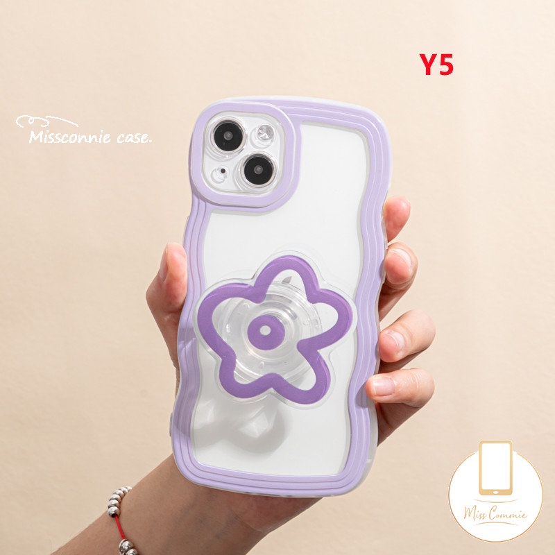 Case Kompatibel Untuk IPhone 11 Pro Max6 6s 8 7 Plus 13 14 12 Pro Max14 Plus XR X XS Max SE 2020 Wavy Edge Solid Color Soft TPU Flower Airbag Bracket Phone Holder Cover
