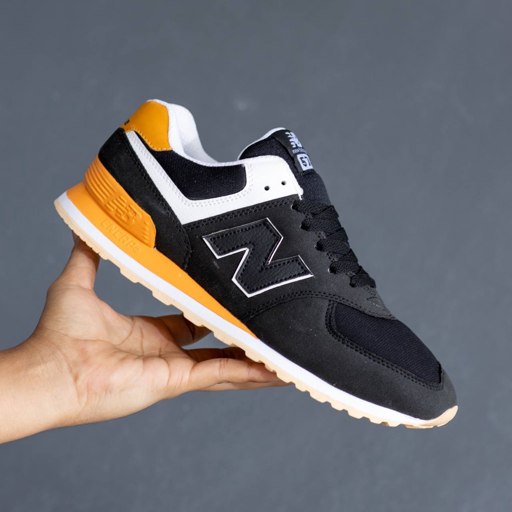 Sepatu Sneakers NB 574 Black White Orange