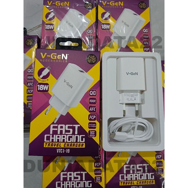 Travel Charger VGEN 2 USB VTC2-17 2.4A &amp; VTC1-19 18W FAST CHARGING - Adapter + Kabel data V-Gen