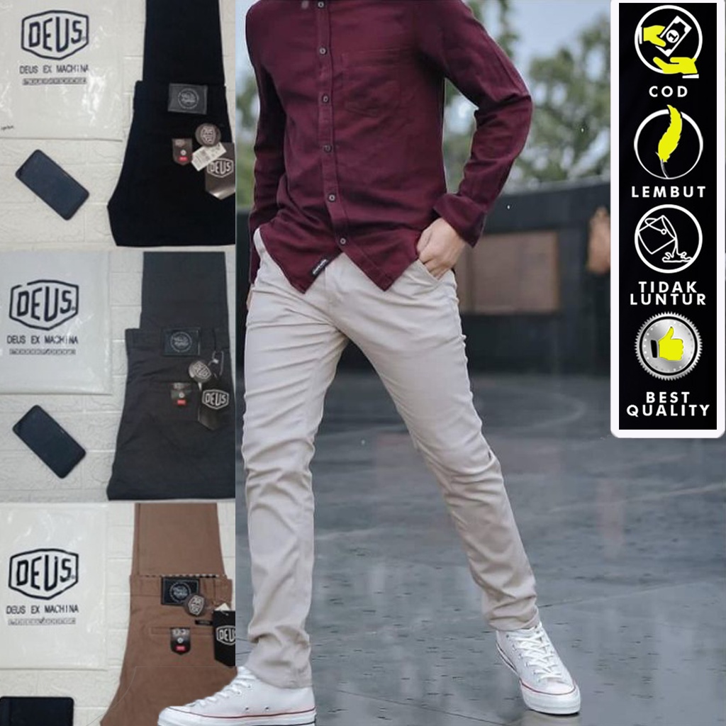 Celana Chino Panjang Pria Hijau Army Premium Slim Fit Katun Stretch Pensil Melar Distro Man Original