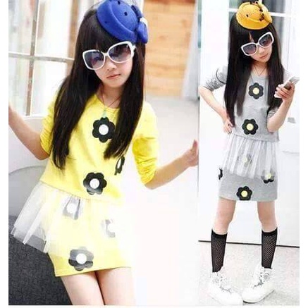 Setelan Rok Anak Cewek Impor Kuning Bunga