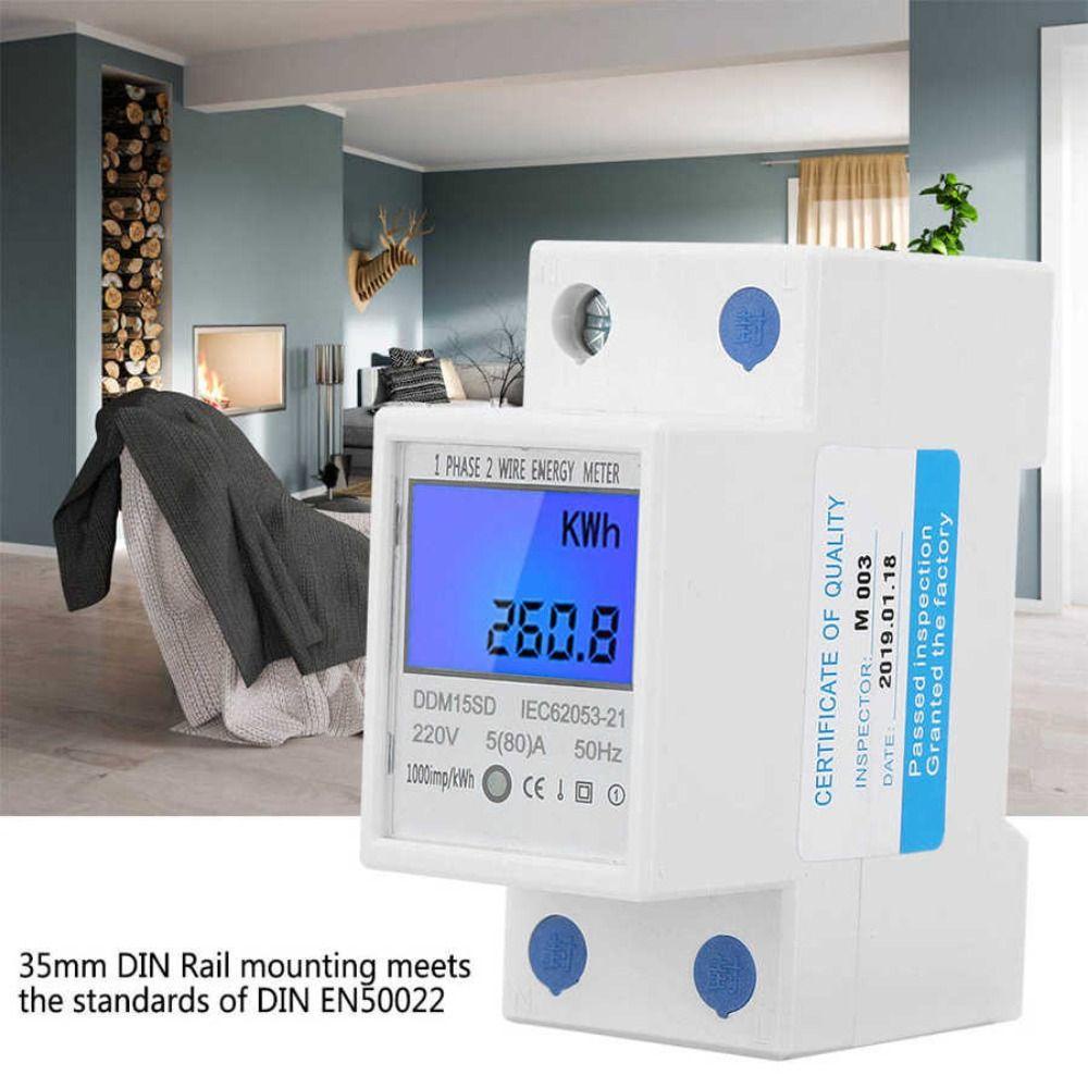 [Elegan] Fase Tunggal Dua Kawat Listrik Meter AC 230 V Voltmeter Ammeter Power Meter Din Rail Energy Meter 50Hz Listrik Din Rail Konsumsi Energi Listrik Meter